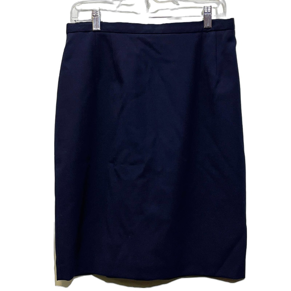 Vintage Talbots Petites Pencil Skirt Womens Size 14P Navy Blue Worsted Wool USA